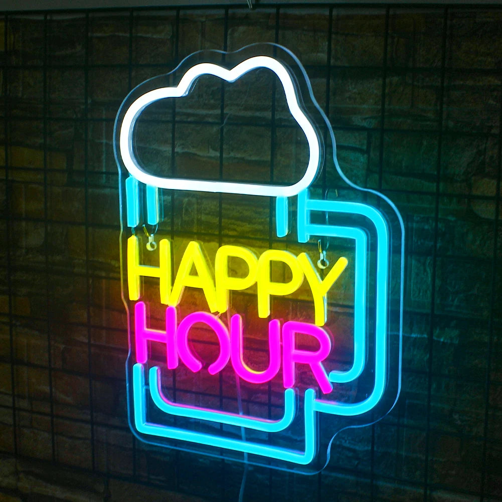 Vin Glas Happy Hour 5V USB LED Ljusskylt - Prisvänlig