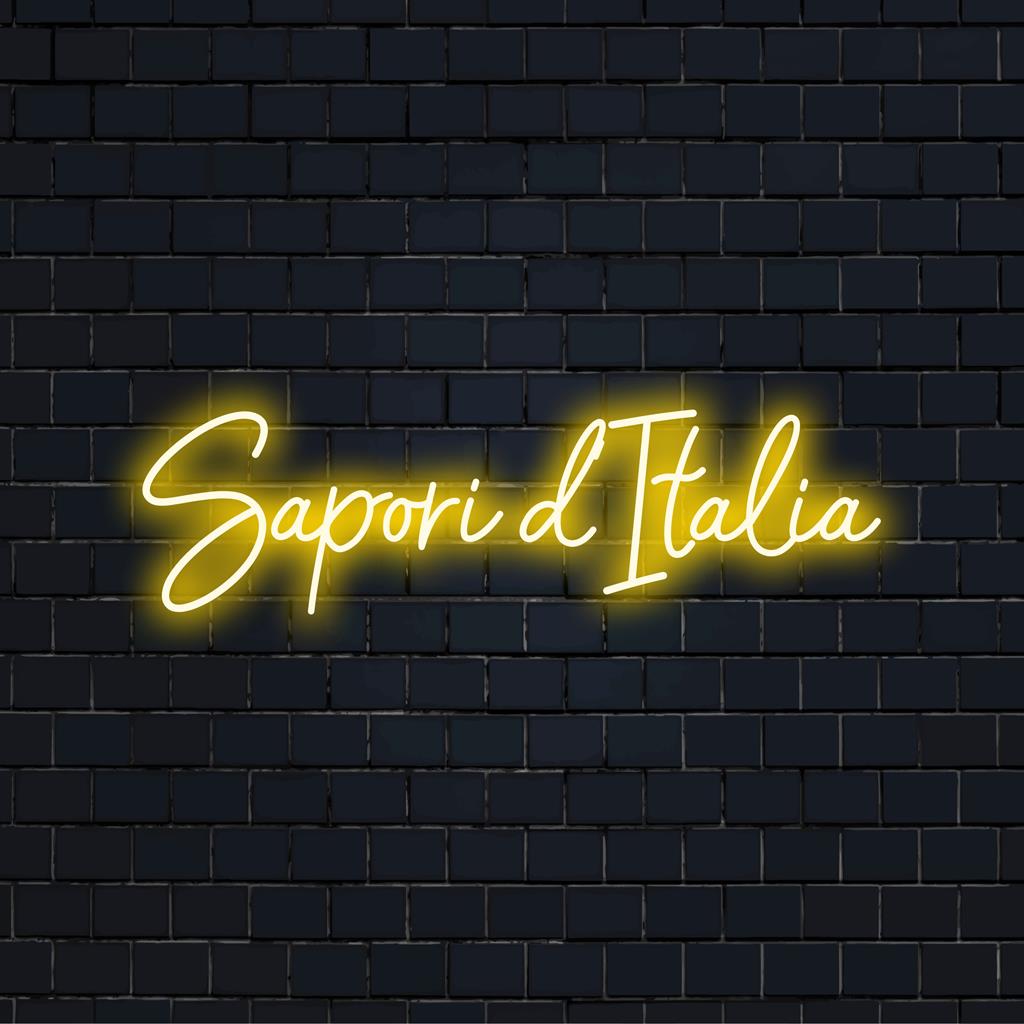 Anpassad LED neonskylt med 'Sapori D'Italia'; perfekt för att lägga till en smakfull glöd till alla utrymmen med levande neonljusdekor.