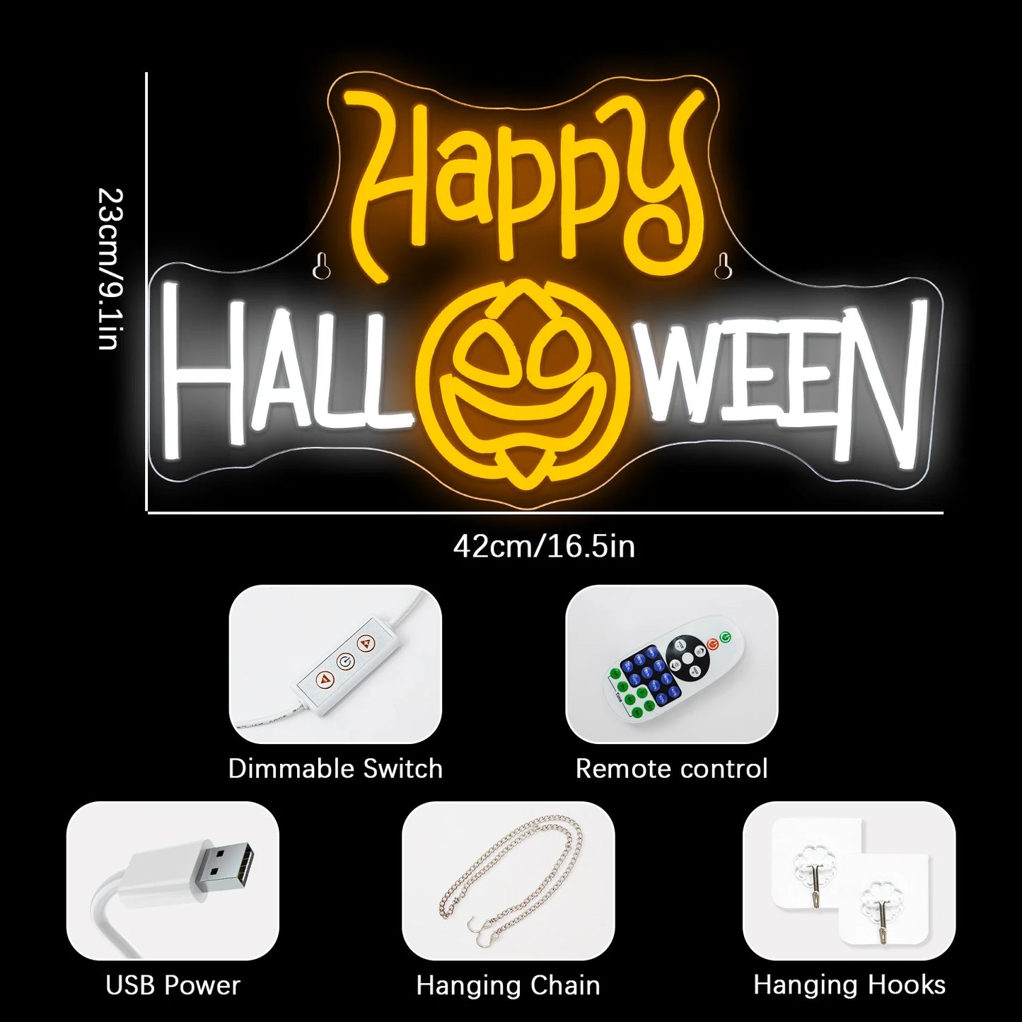 Glad Halloween 5V USB LED Ljusskylt - Budgetvänlig