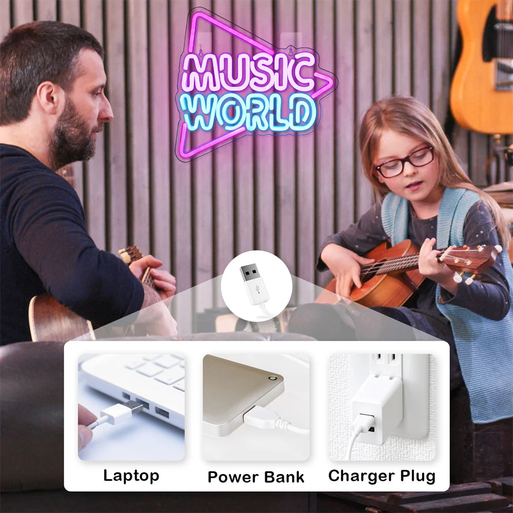 Musikvärld 5V USB LED Ljusskylt - Prisvärd