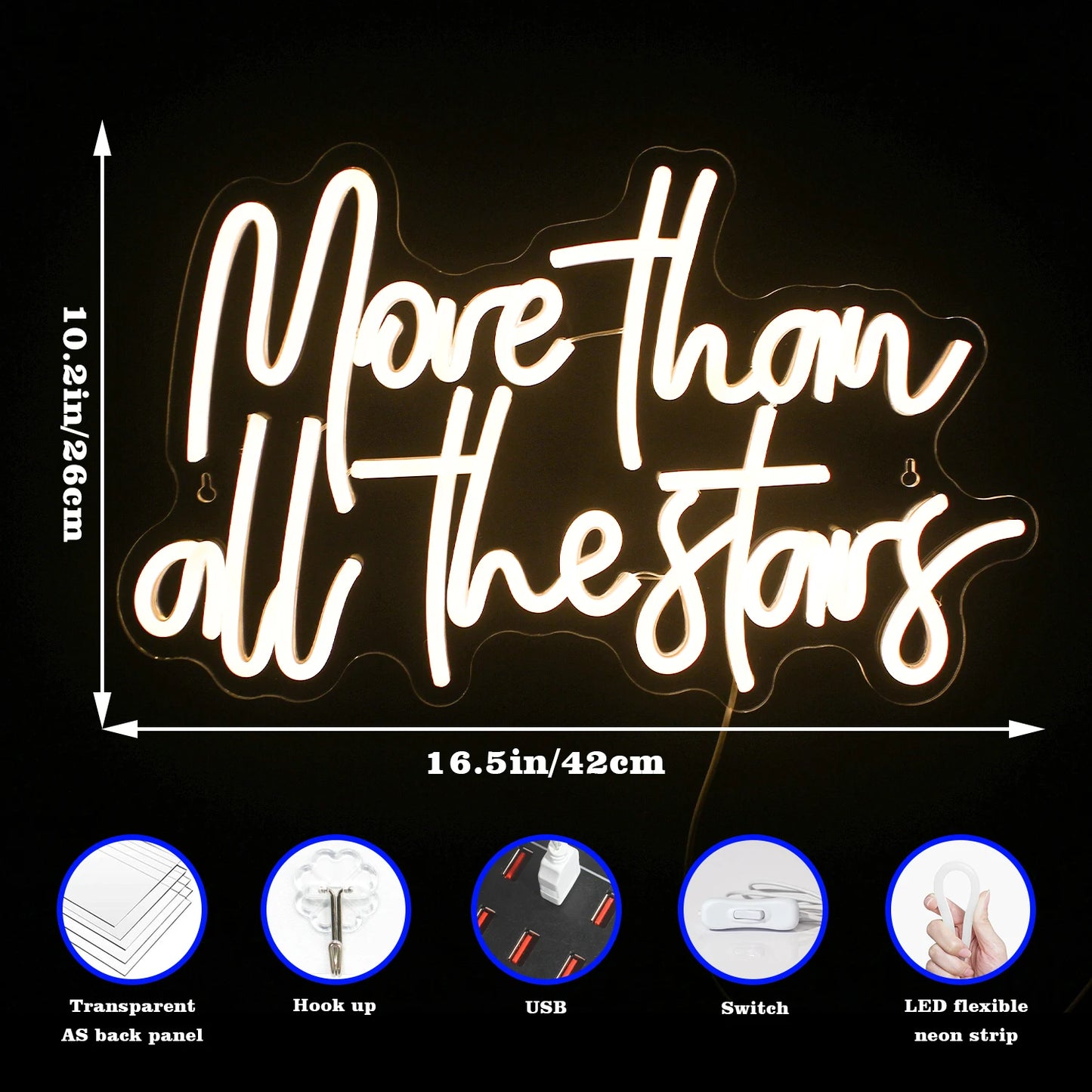 More Than All The Stars 5V USB LED Ljusskylt - Budgetvänlig