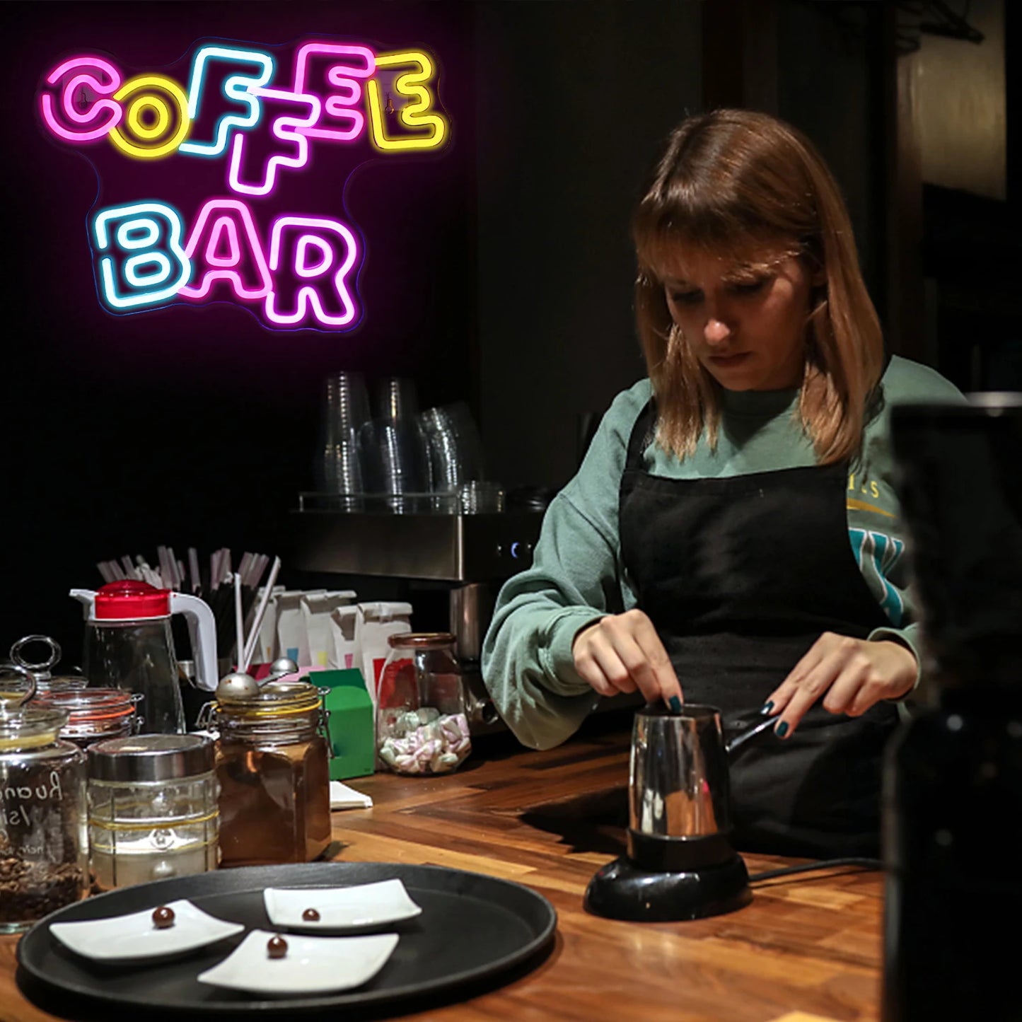Kaffebar 5V USB LED Ljusskylt - Prisvärd