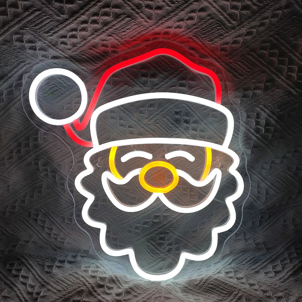 Bilden visar en ljus och festlig "Merry Christmas" LED neonskylt.