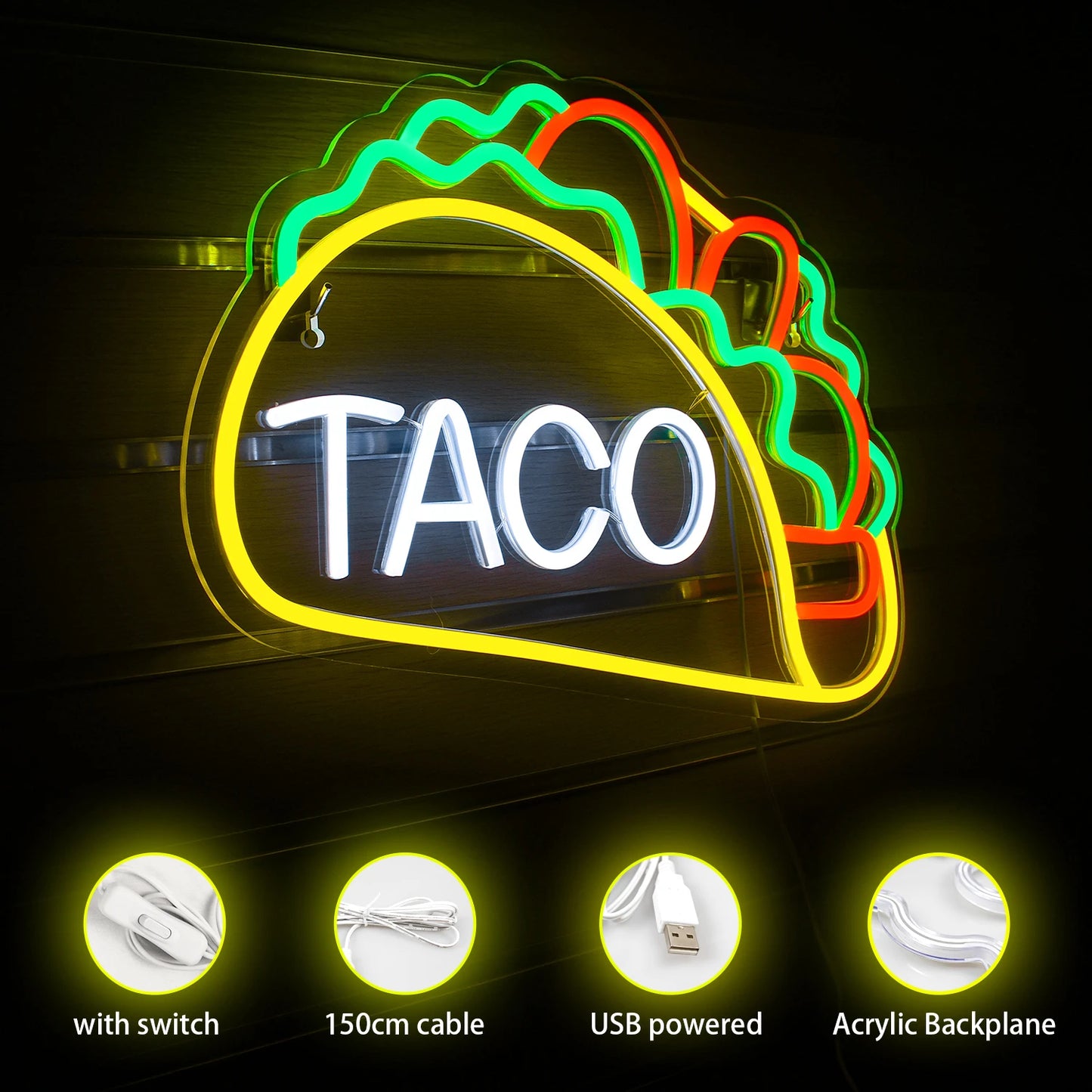 Tacos 5V USB LED Neonskylt - Budgetvänlig