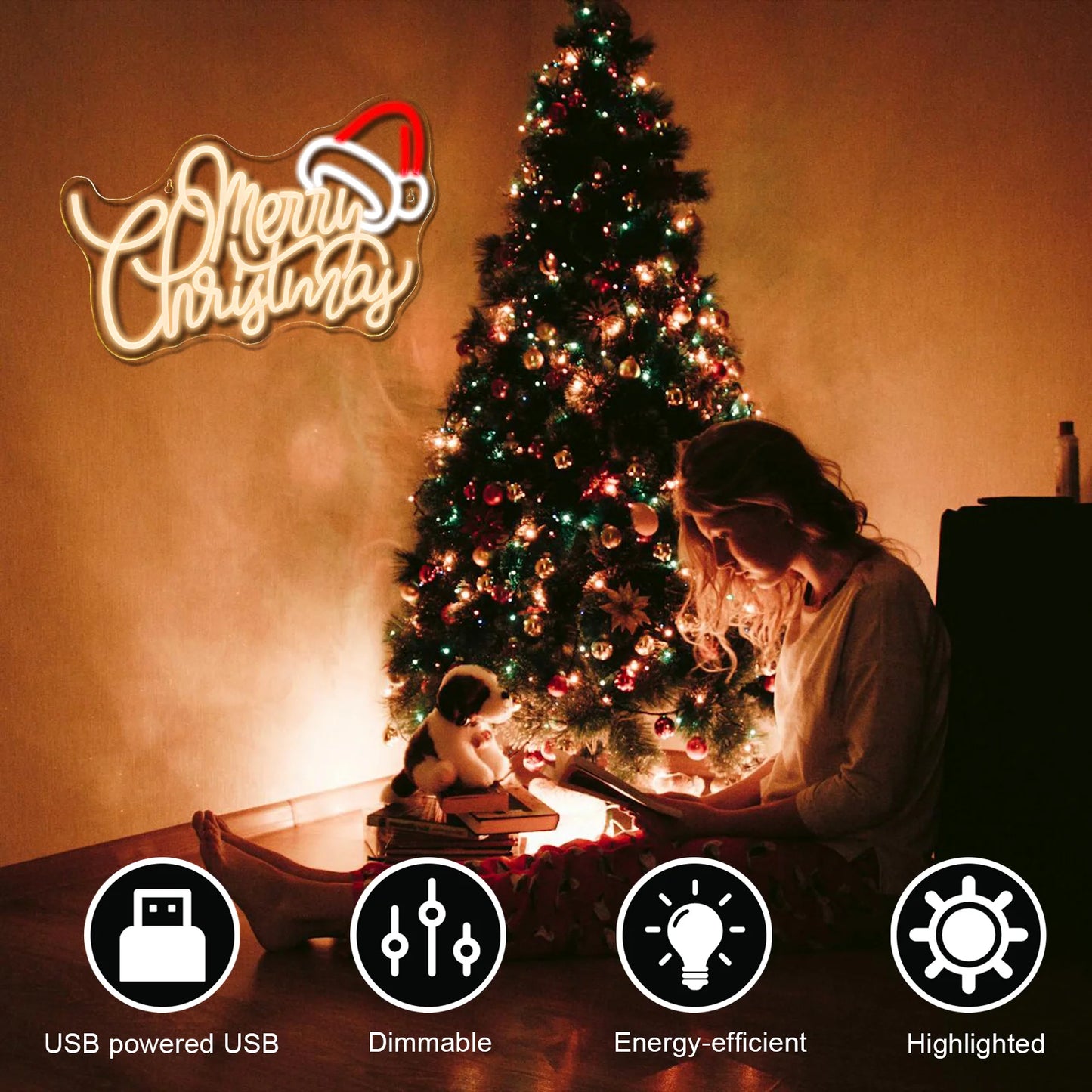 Varm God Jul 5V USB LED Ljusskylt - Budgetvänlig