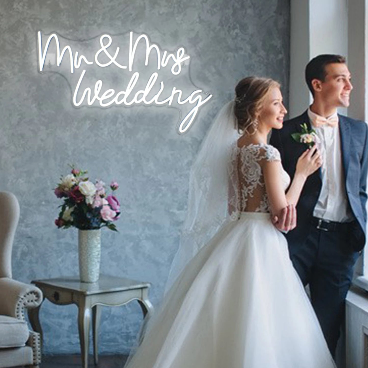 Mr&Mrs Bröllop 5V USB LED Ljusskylt - Budgetvänlig