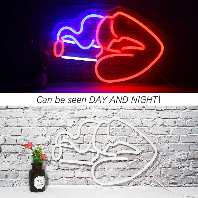 Rökande Kvinna med Sensuell Mun 5V USB Neonskylt - Prisvärd
