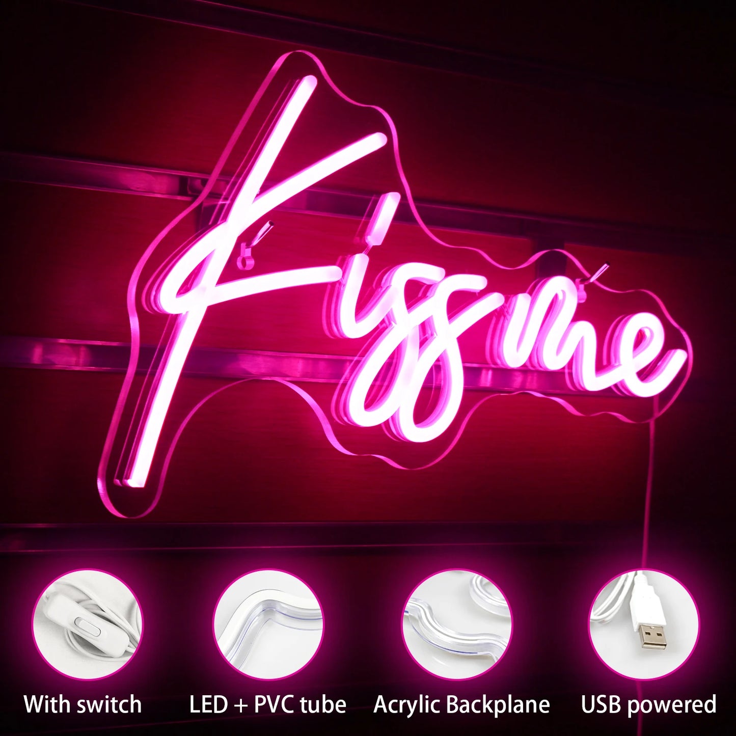 Kiss Me 5V USB LED Ljusskylt - Budgetvänlig