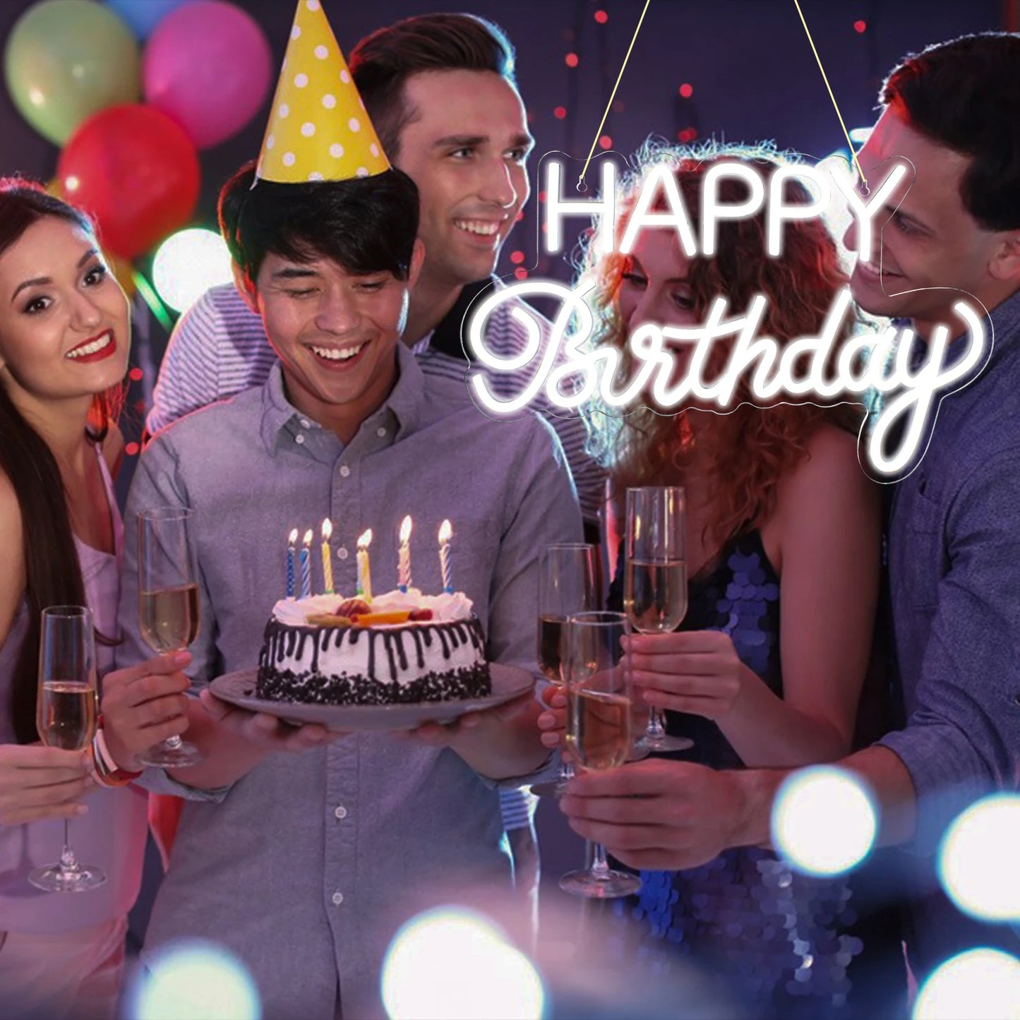 Happy Birthday 5V USB LED Ljusskylt - Prisvänlig