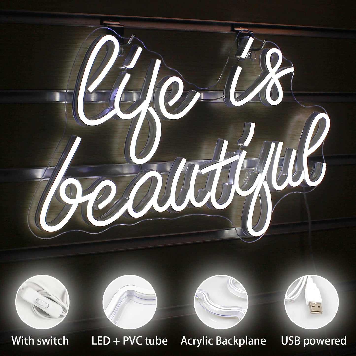 Life is Beautiful 5V USB LED Ljusskylt - Prisvärd