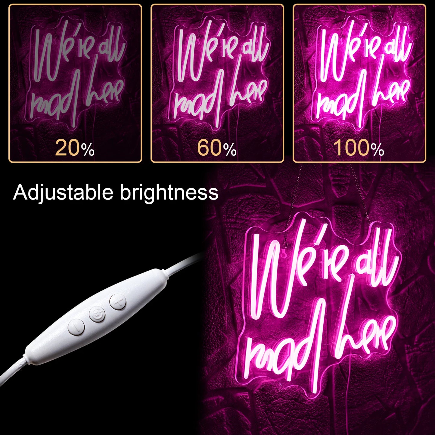 Vi Är Alla Galna Här 5V USB LED Ljusskylt - Budgetvänlig