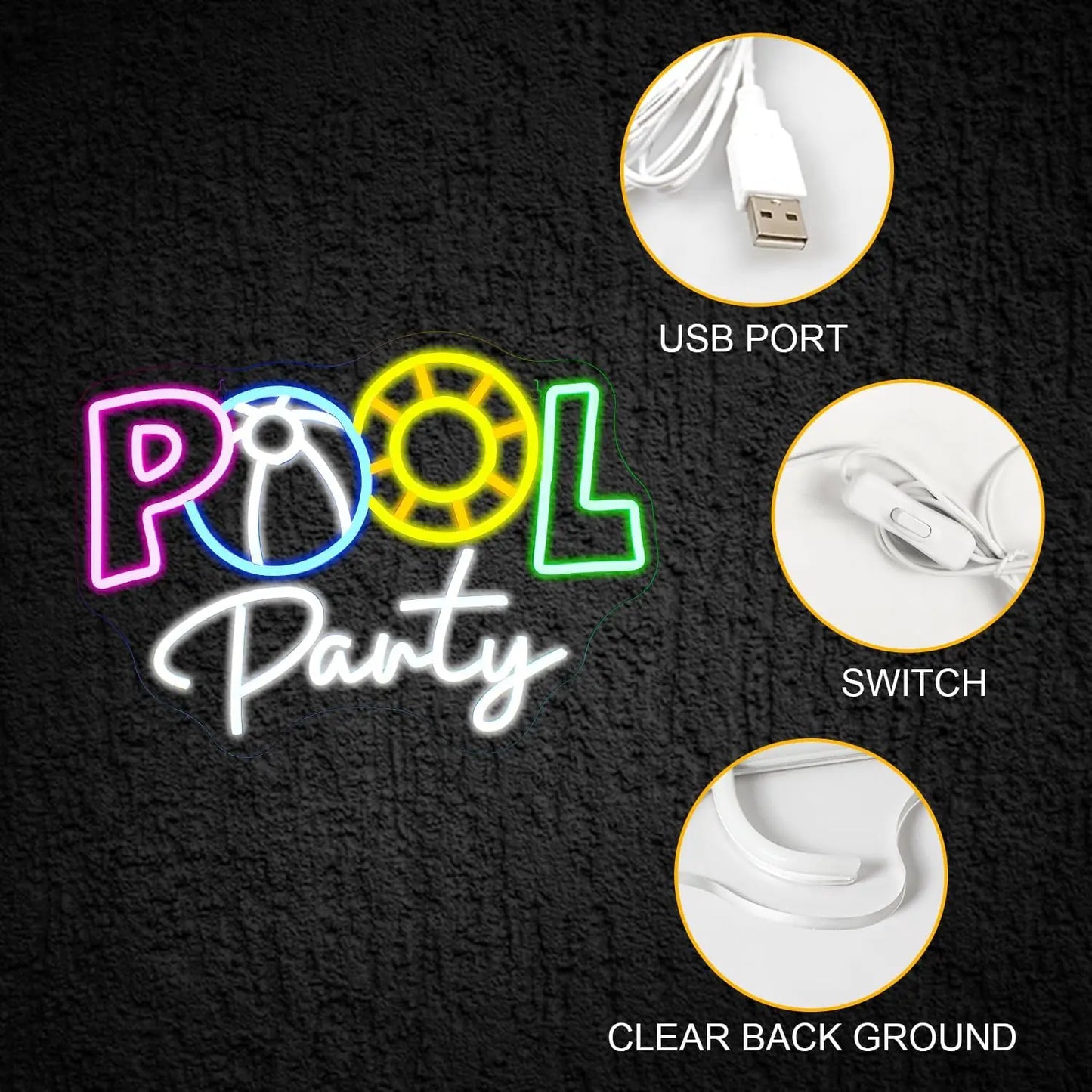 Pool Party 5V USB LED Neonskylt - Prisvärd