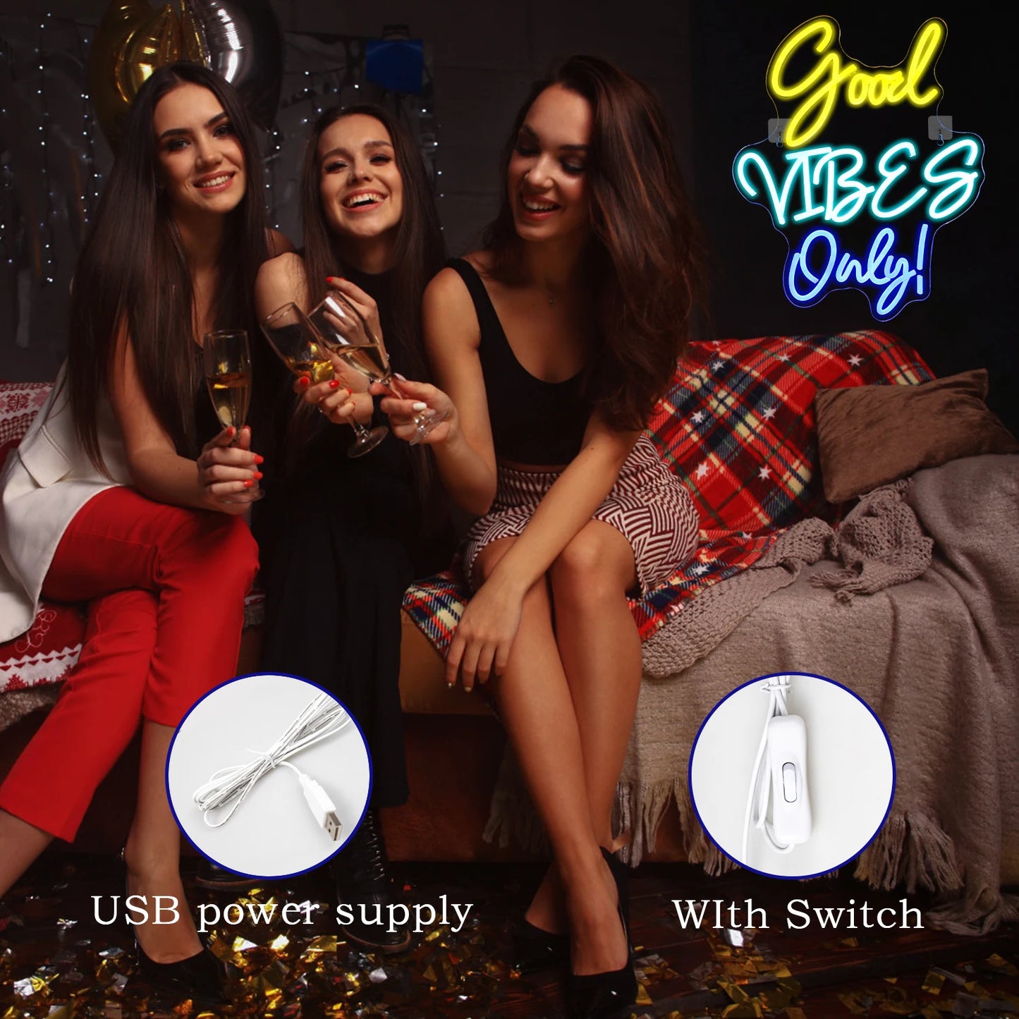 Good Vibes Only 5V USB LED Neonskylt - Prisvänlig