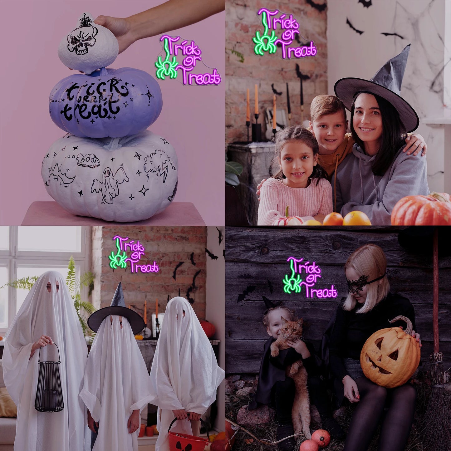 Trick Or Treat Spindel 5V USB LED Ljusskylt - Plånboksvänlig
