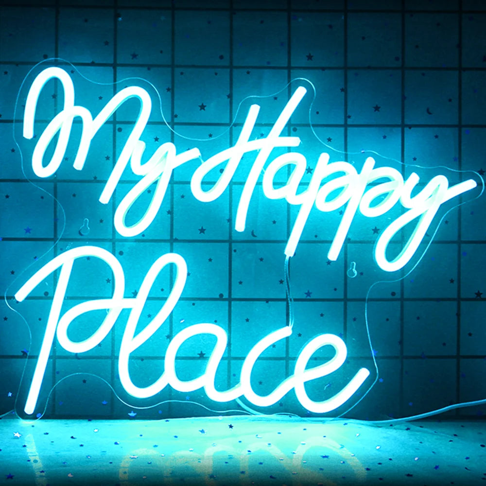 My Happy Place 5V Mini USB LED Neonskylt - Budgetvänlig