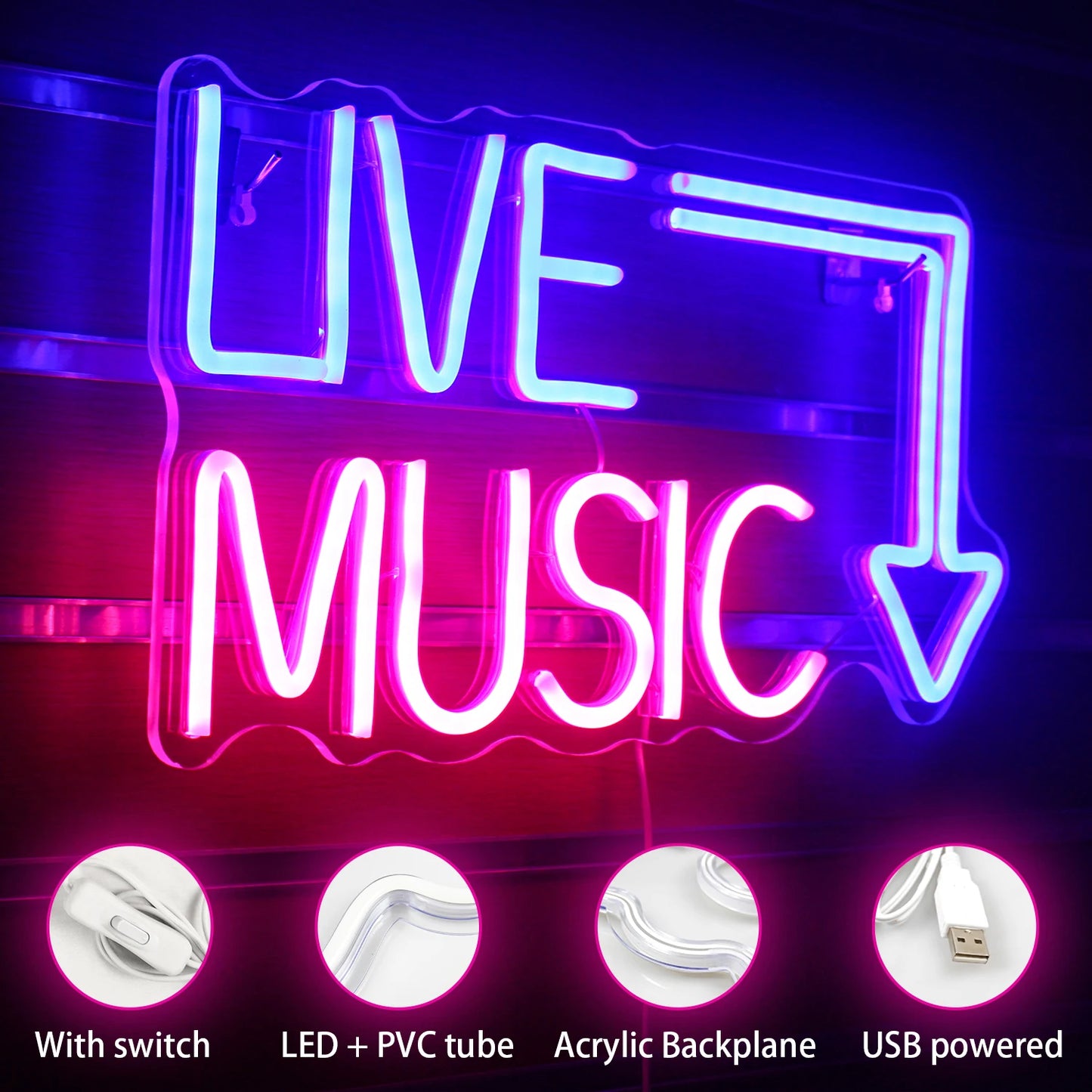 Live Music 5V USB LED Ljusskylt - Budgetvänlig