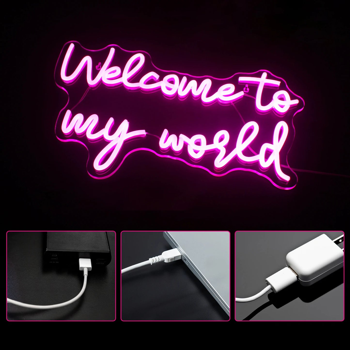 Välkommen till min värld 5V USB LED Ljusskylt - Budgetvänlig