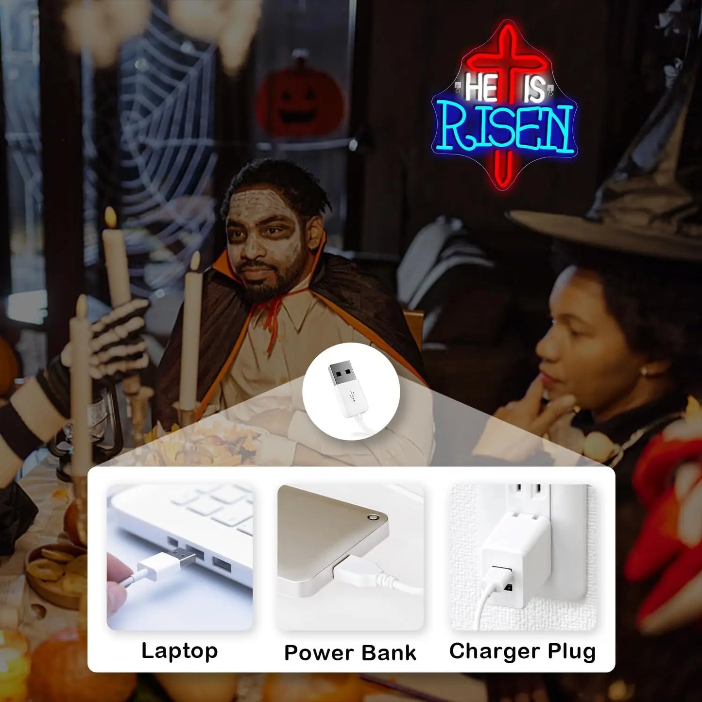 Han är uppstånden Halloween 5V USB LED Ljusskylt - Budgetvänlig