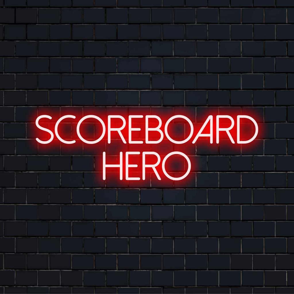 Scoreboard Hero levande anpassade LED-neonskylt, perfekt för att förbättra spelrum eller utrymmen med sporttema med dynamiskt neonljus.
