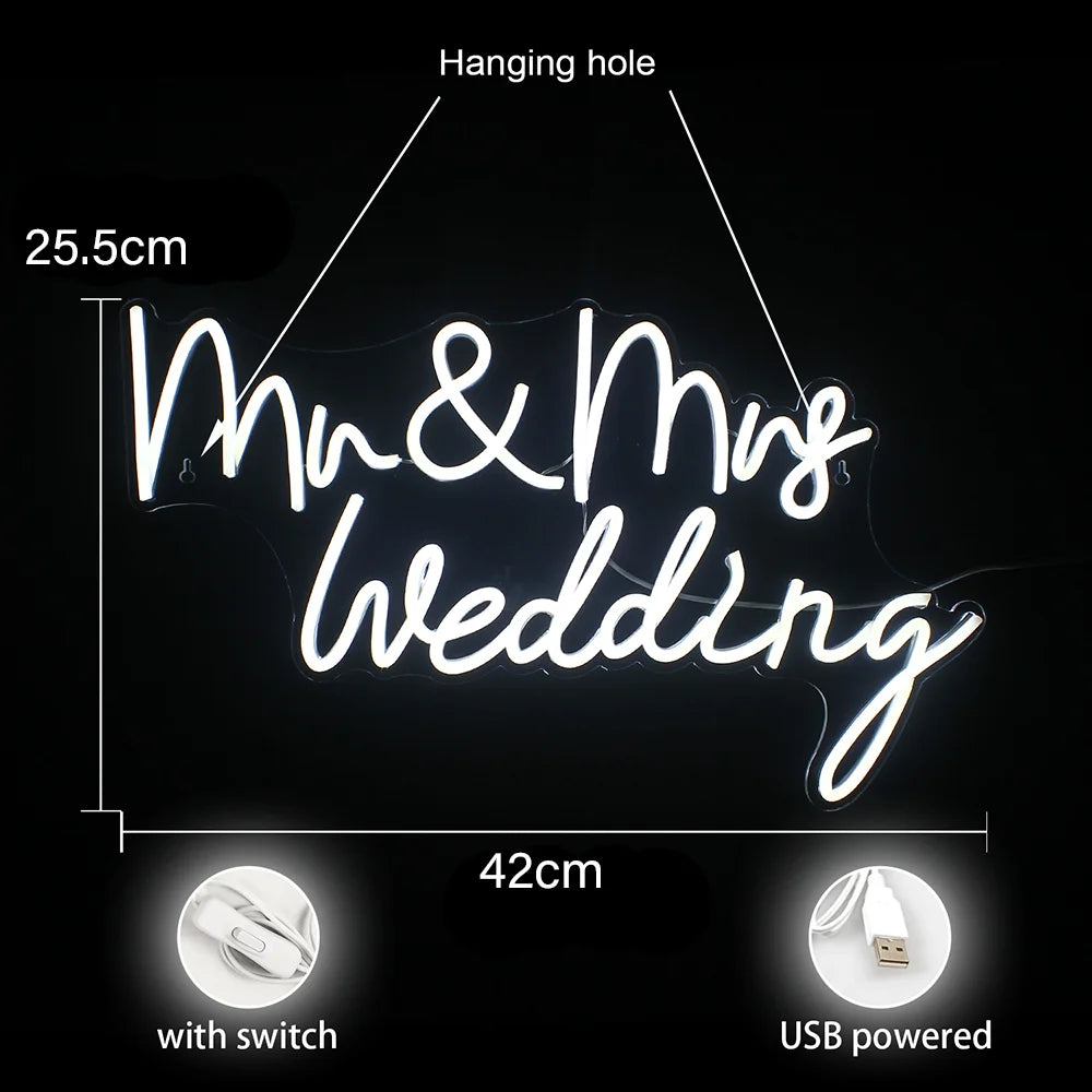 Mr&Mrs Bröllop 5V USB LED Ljusskylt - Budgetvänlig