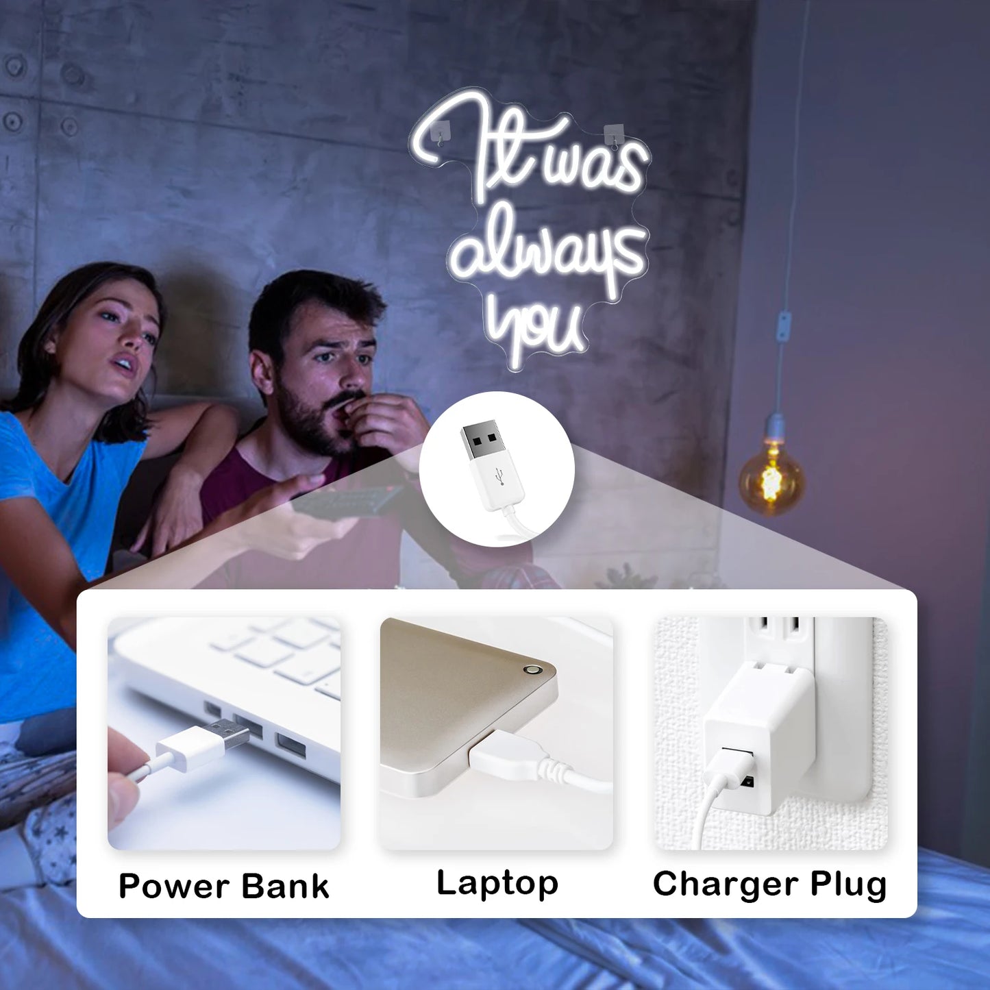 It Was Always You 5V USB LED Ljusskylt - Budgetvänlig