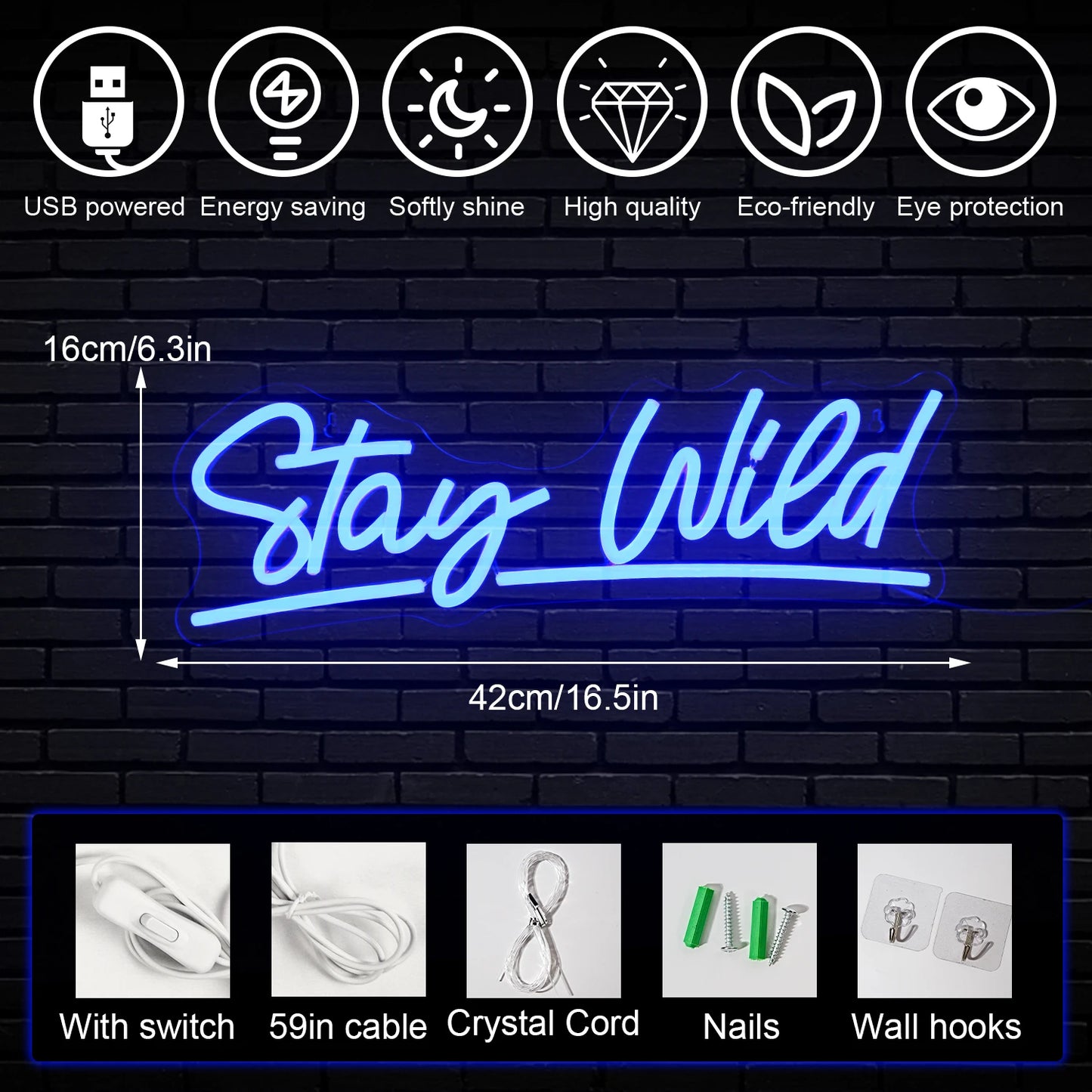 Stay Wild 5V USB LED Ljusskylt - Budgetvänlig