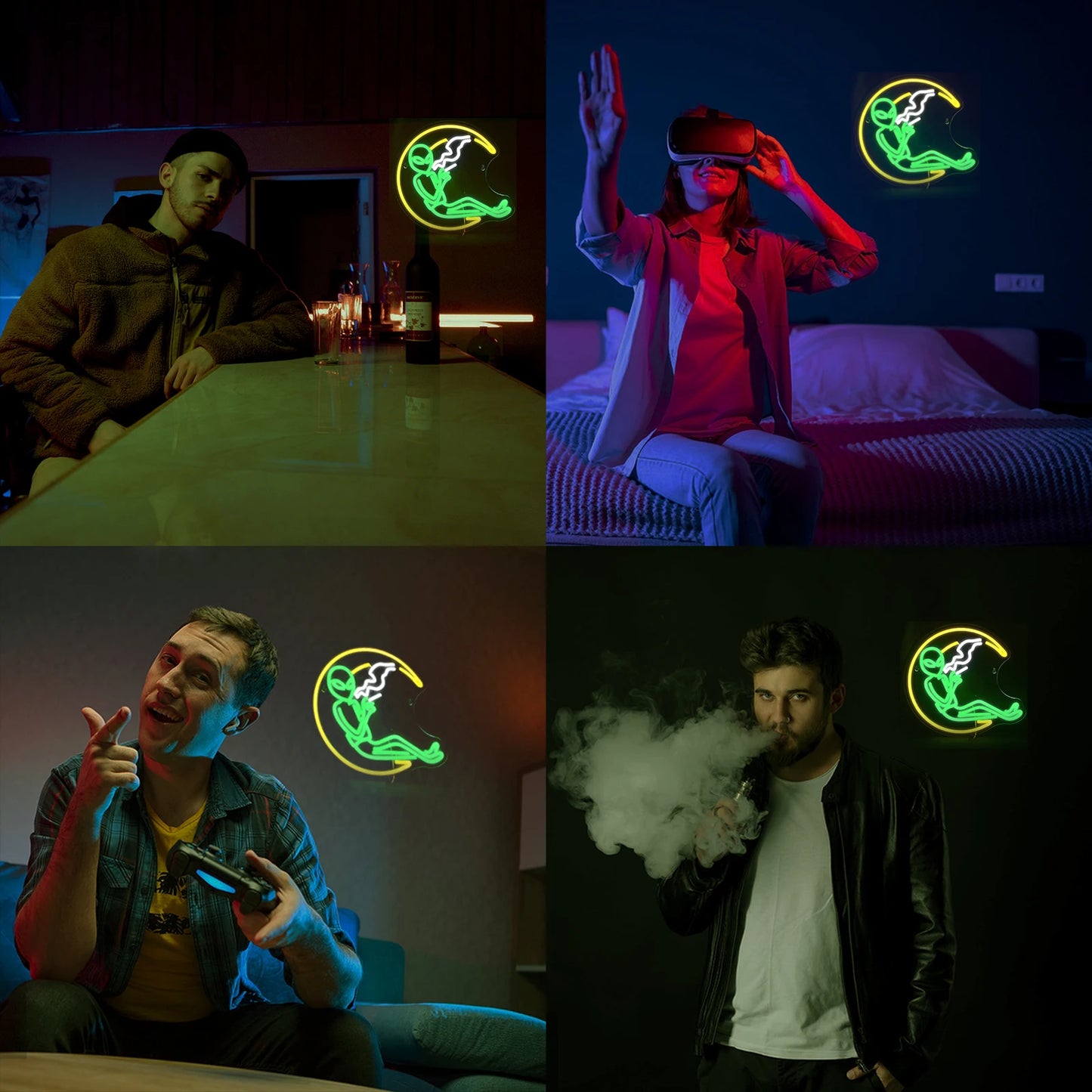 Moon Smoking Alien 5V USB LED Ljusskylt - Prisvänlig