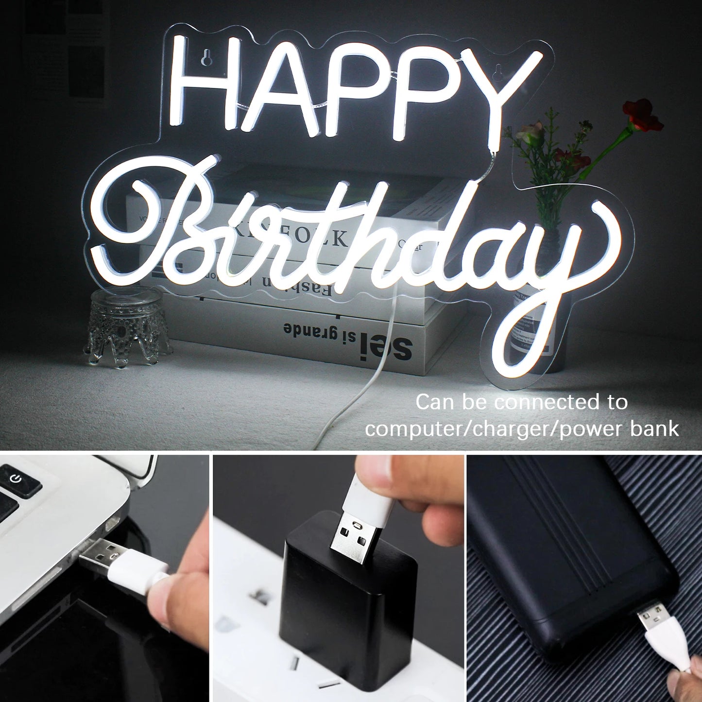 Happy Birthday 5V USB LED Ljusskylt - Prisvänlig