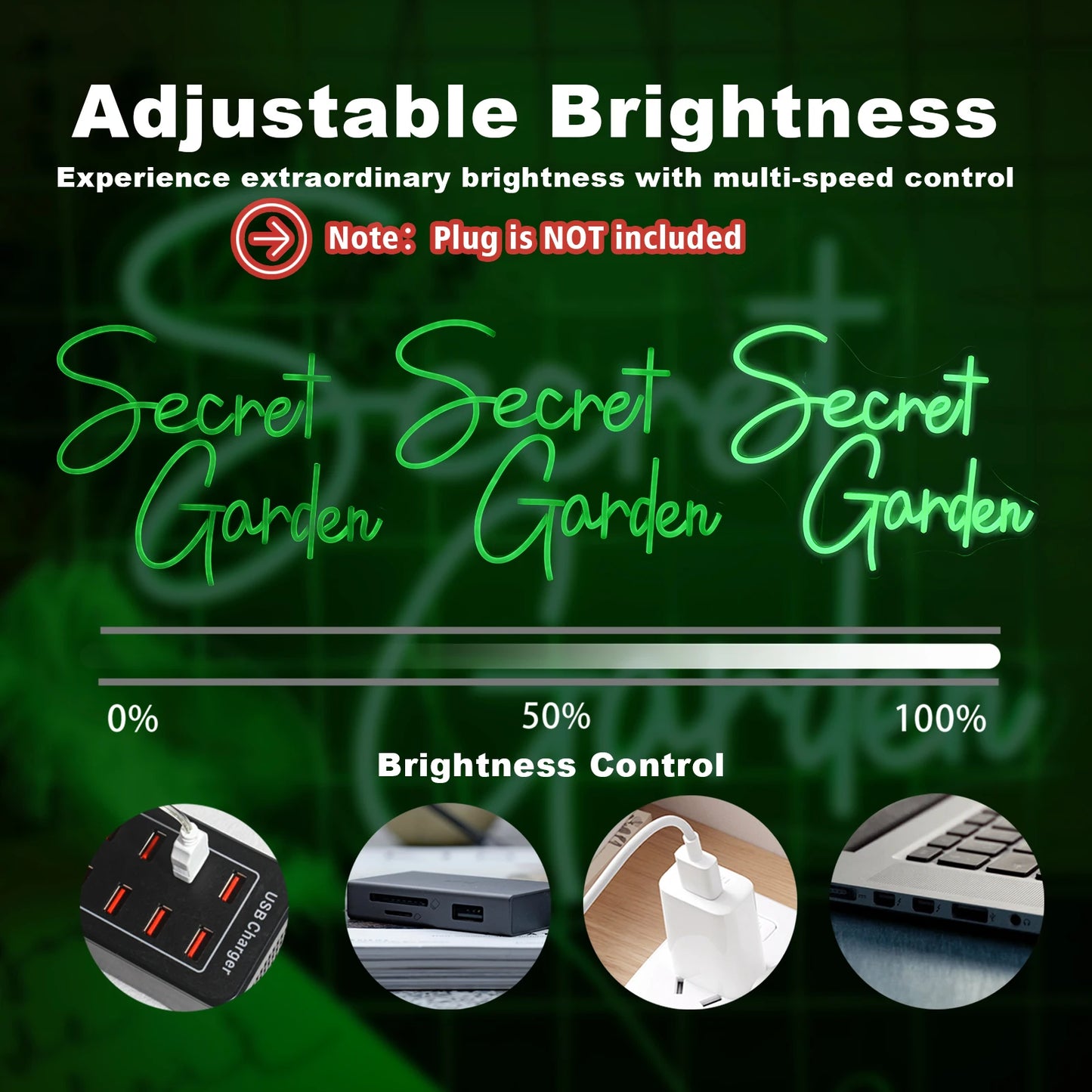 Secret Garden 5V USB LED Neonskylt - Prisvärd