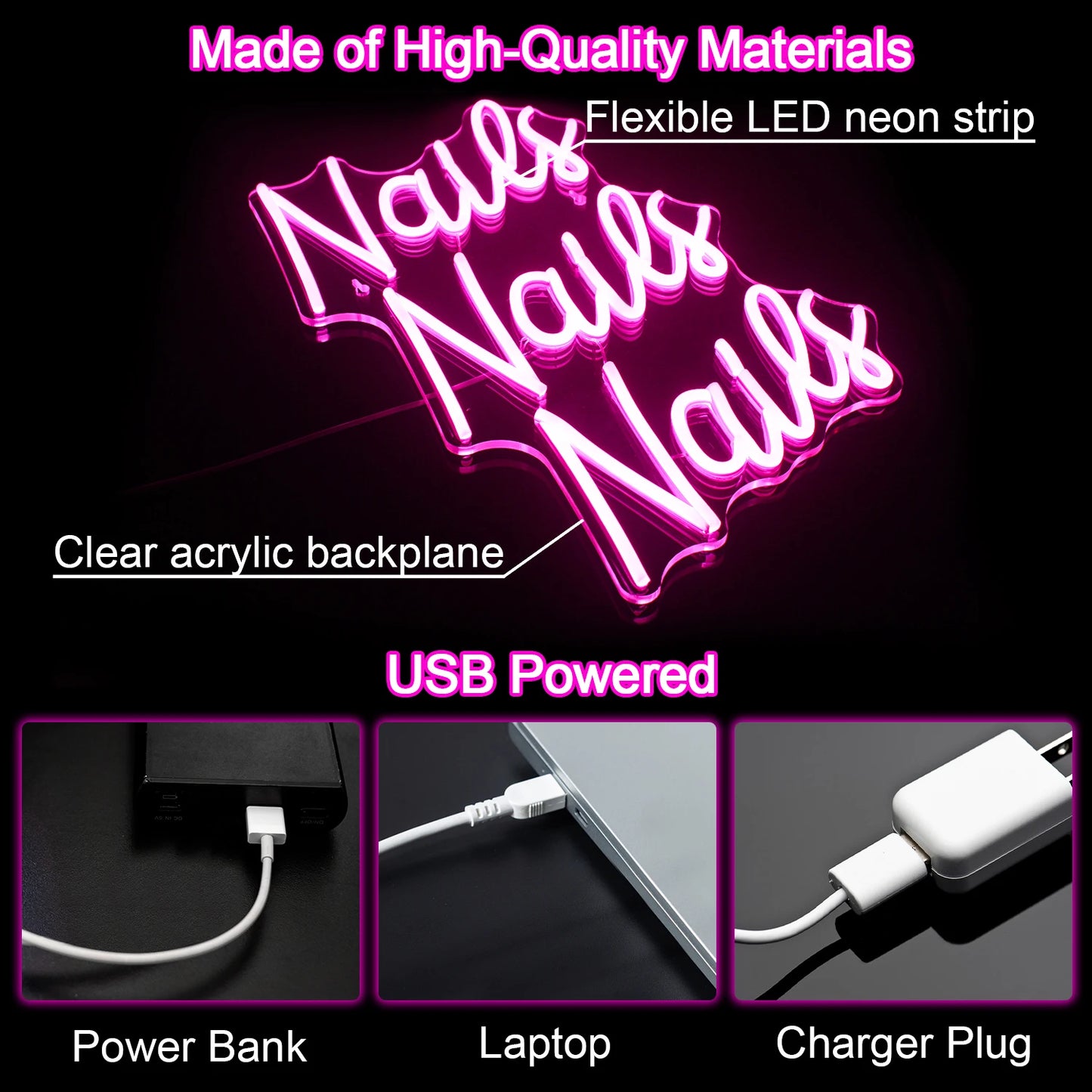 Nails 5V USB LED Ljusskylt - Prisvärd