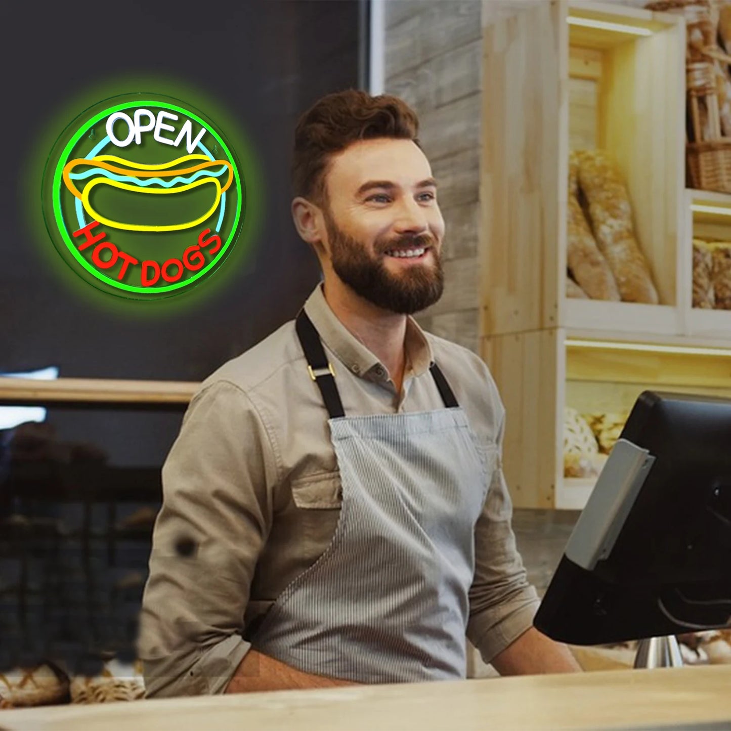 Öppna Hot Dogs 5V USB LED Ljusskylt - Prisvärd