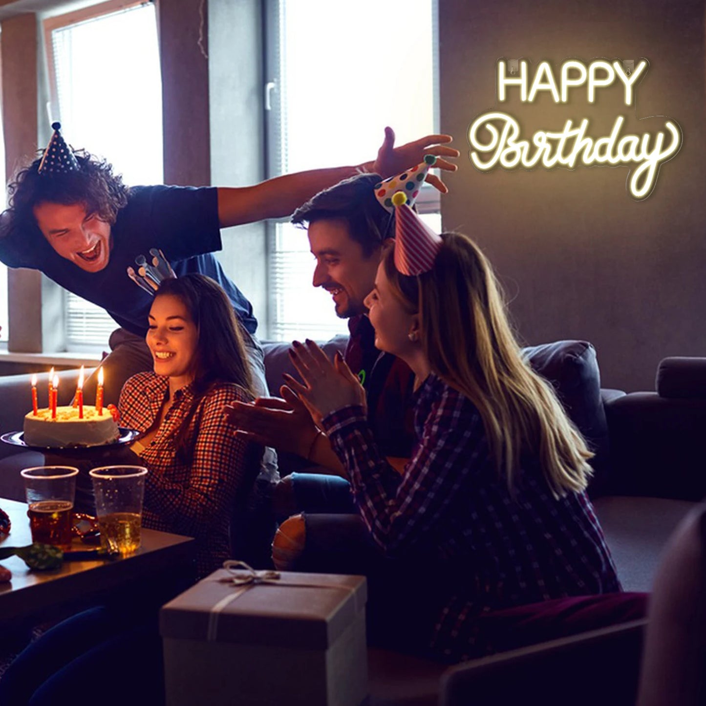 Happy Birthday 5V USB LED Ljusskylt - Prisvänlig