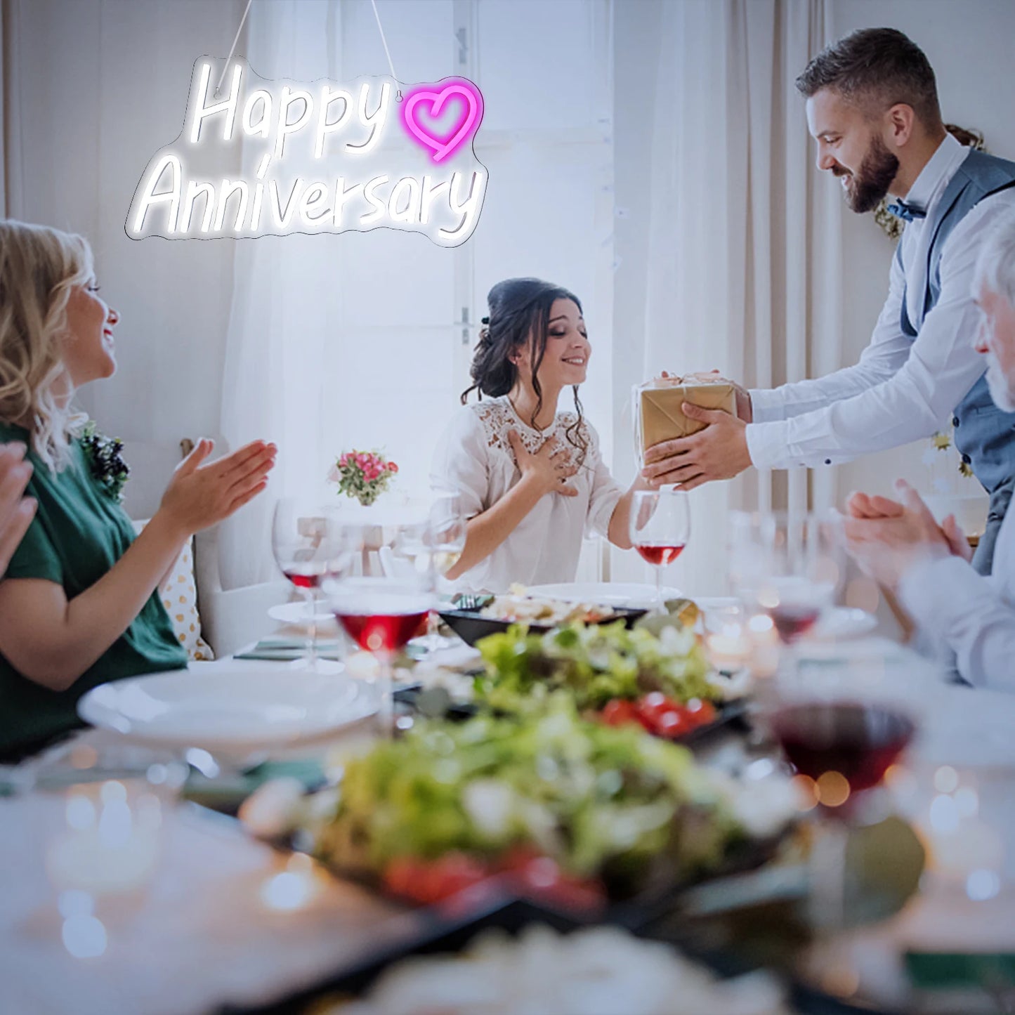 Glad årsdag 5V USB LED Ljusskylt - Budgetvänlig