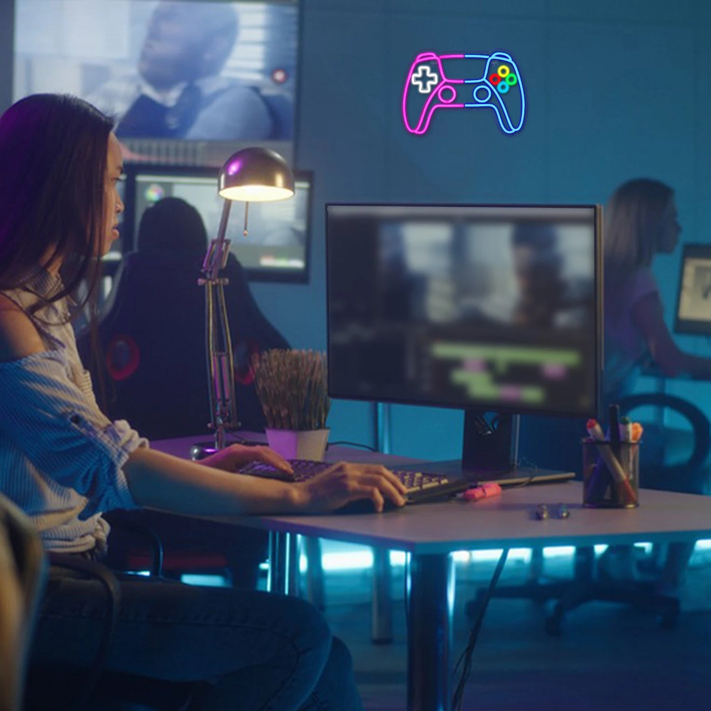 Rosa Blå Spelkonsol 5V USB LED Ljusskylt - Prisvänlig