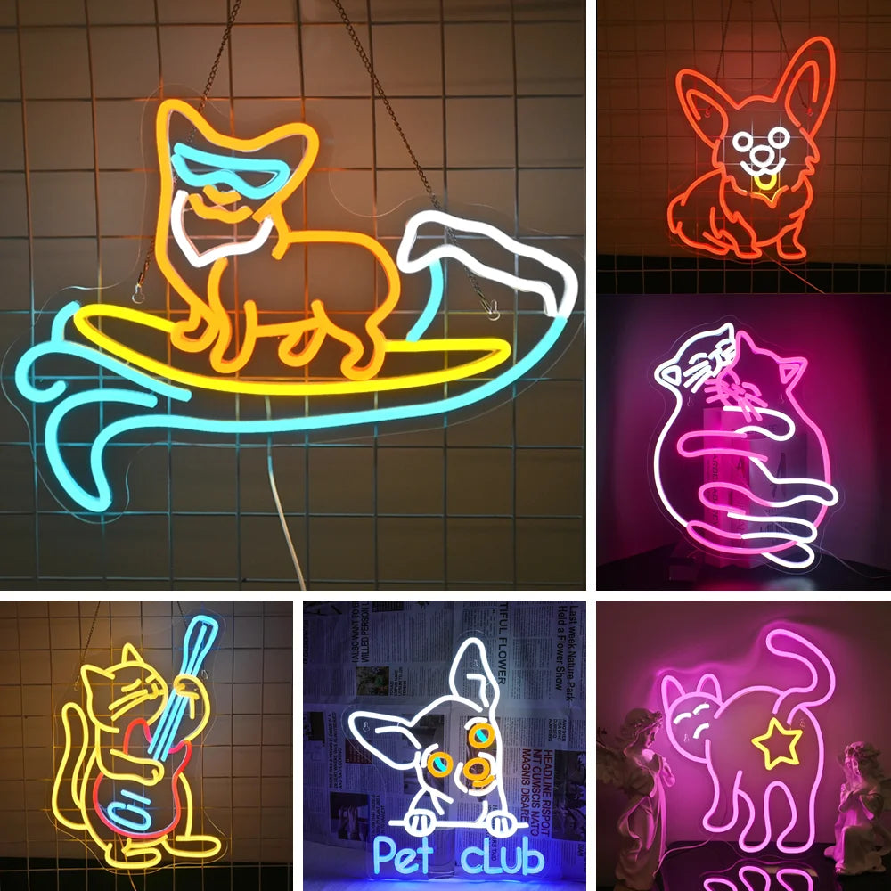 Bilden har en handgjord LED-neonskylt i form av en corgihund, designad med livfulla neonljus.