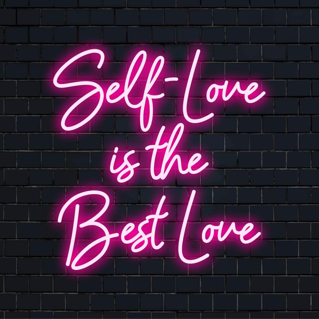 Anpassad LED-neonskylt som visar Self-Love Is The Best Love i stilfullt manus, perfekt för att förstärka alla personliga utrymmen.