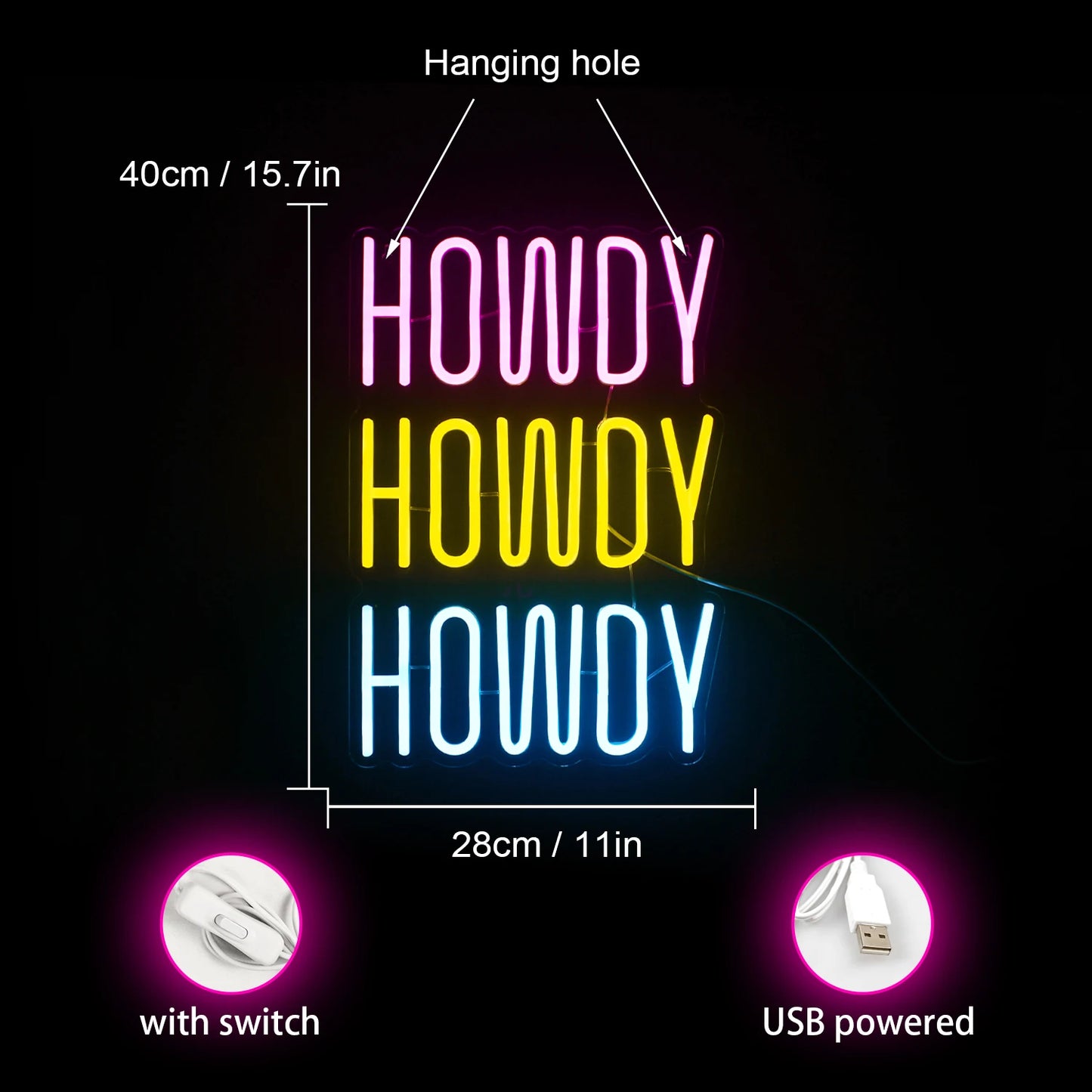 Howdy 5V USB LED Neonskylt - Prisvänlig