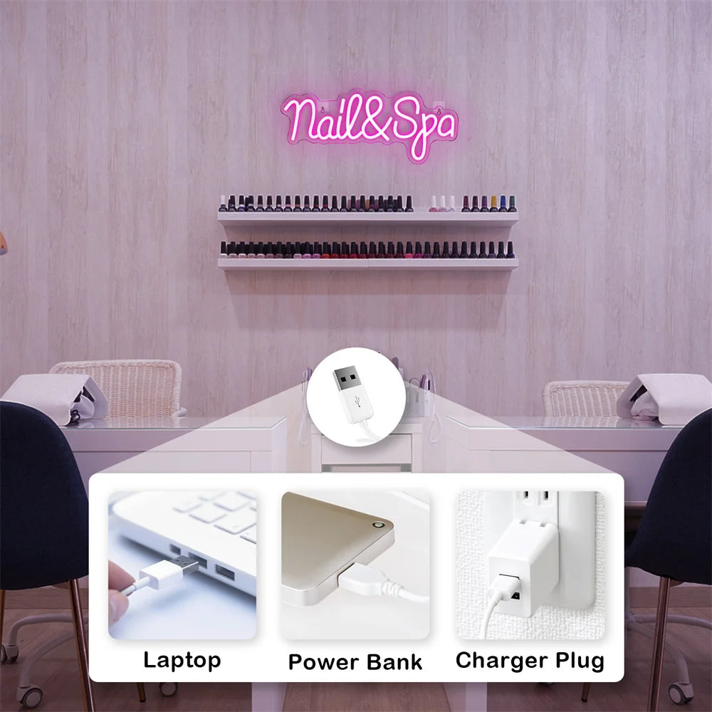 Nail Spa 5V USB LED Ljusskylt - Prisvärd