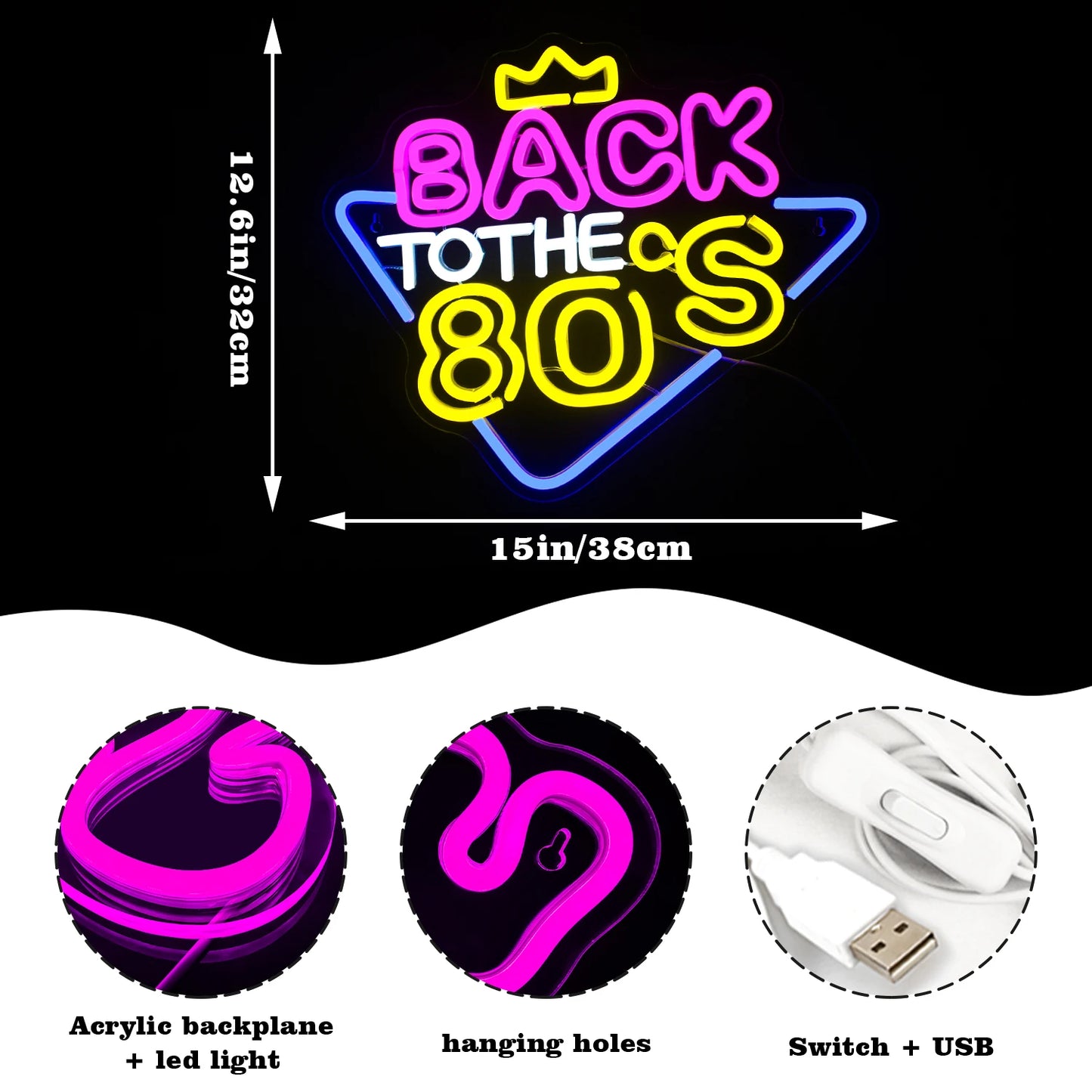 Tillbaka till 80-talet 5V USB LED Ljusskylt - Budgetvänlig