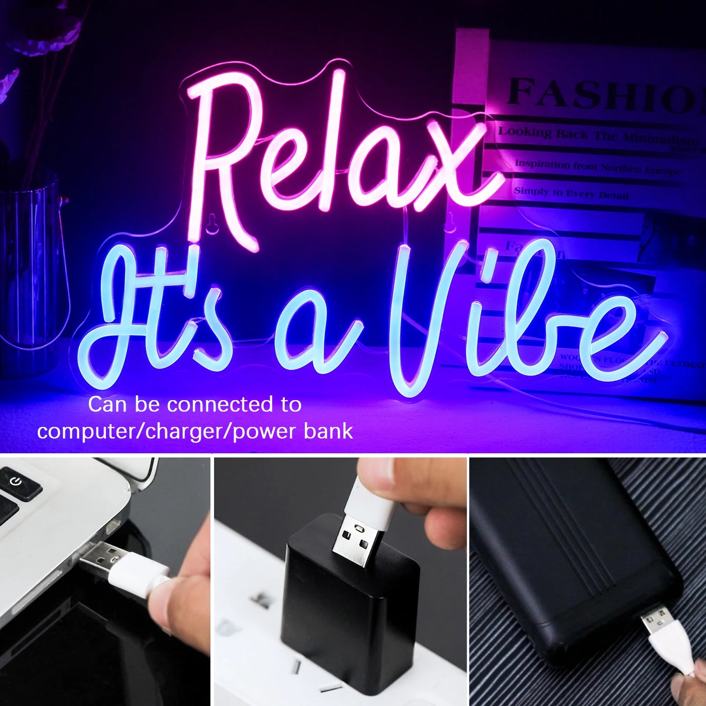 Relax It's a Vibe 5V USB LED Ljusskylt - Prisvänlig