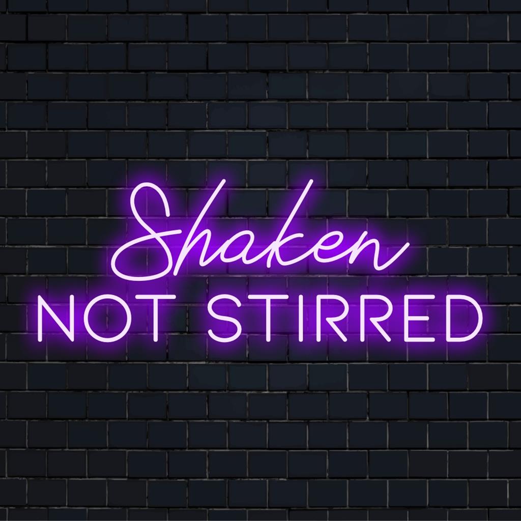 Shaken Not Stirred LED-neonskylt, med anpassad glödande text, perfekt för att belysa utrymmen med en personlig touch.