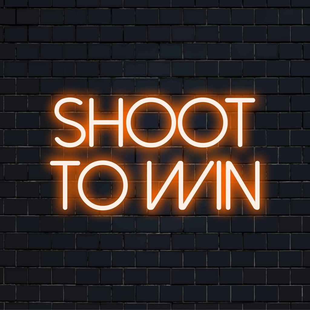 Anpassad LED-neonskylt med 'Shoot to Win' i livfulla färger, perfekt för unik, motiverande neonväggdekoration.