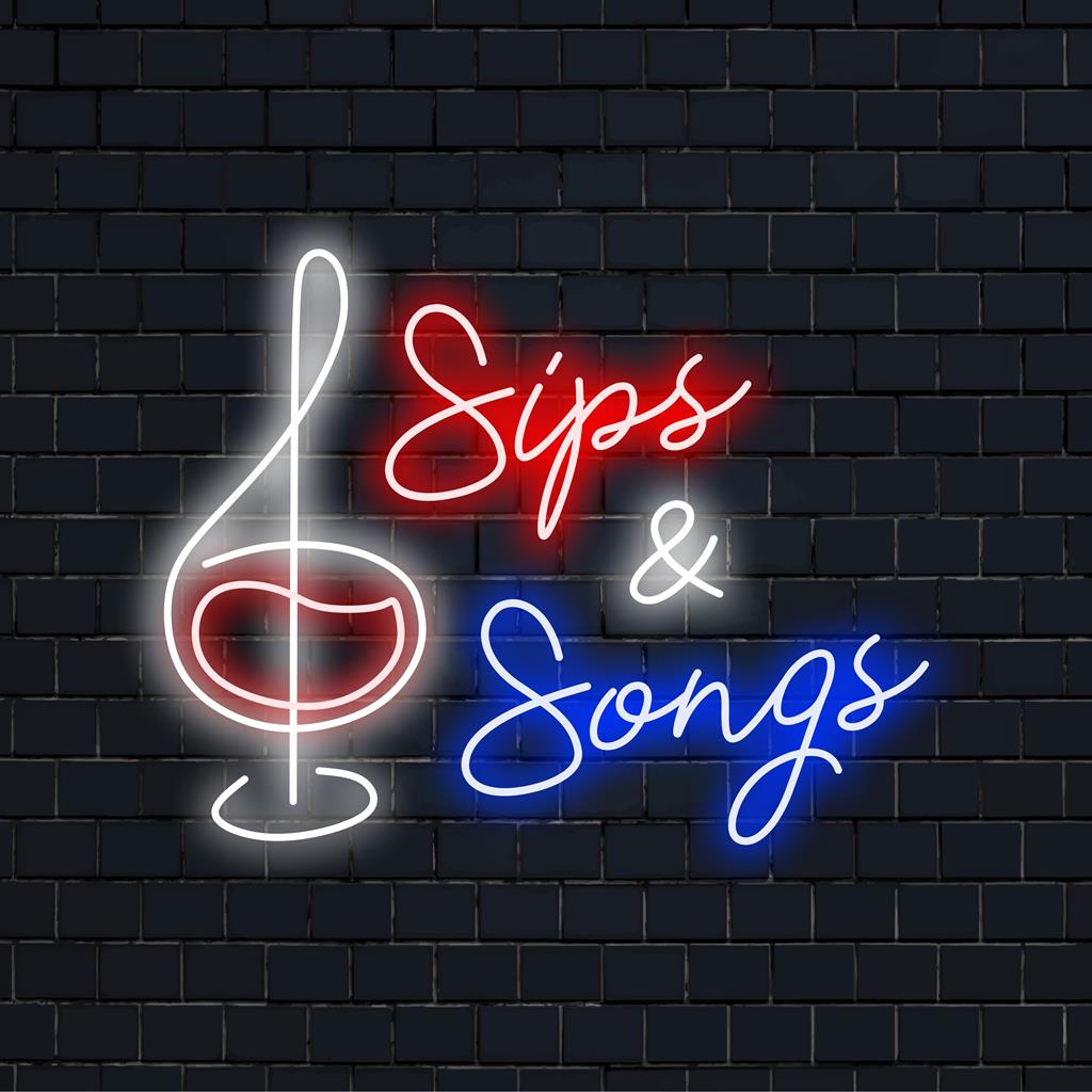 Sips and Songs anpassade LED-neonskylt, perfekt neonljusdekor för att skapa en levande och livlig atmosfär i alla utrymmen.