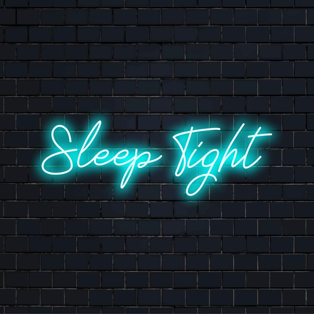 Glödande Sleep Tight LED-neonskylt som ger varmt ljus, perfekt som personlig neonkonst för mysig nattmiljö.