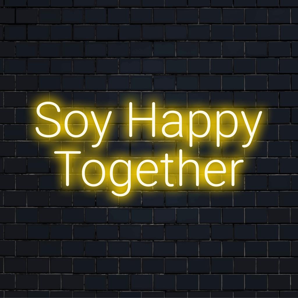 Anpassad LED-neonskylt som läser Soy Happy Together, perfekt för att lägga till en lekfull, personlig touch till alla utrymmen.