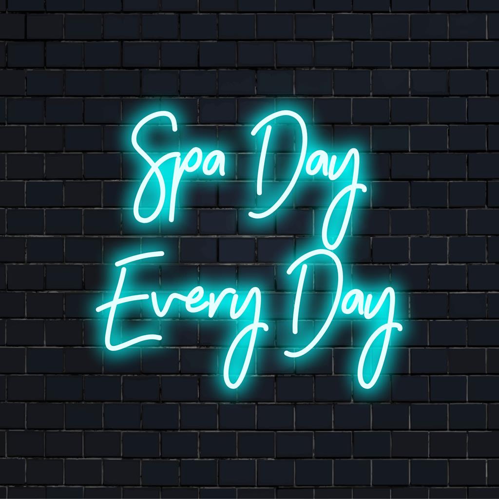 Anpassad LED-neonskylt som läser Spa Day Every Day, perfekt för en avkopplande atmosfär. Neonväggkonst, personlig neondekor.