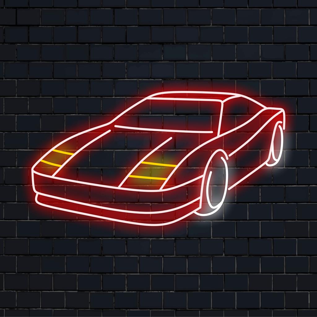 Elegant LED neonskylt för en sportbil, idealisk neonljusdekor för fordonsentusiaster och personliga utrymmen.