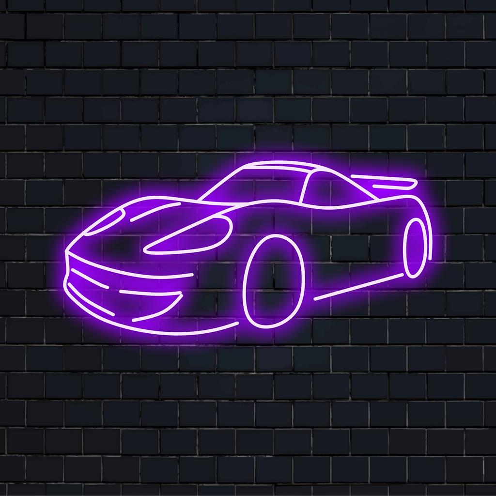 Sport Car 3 LED neonskylt med en elegant bilform; perfekt neonväggkonst för bilentusiaster.