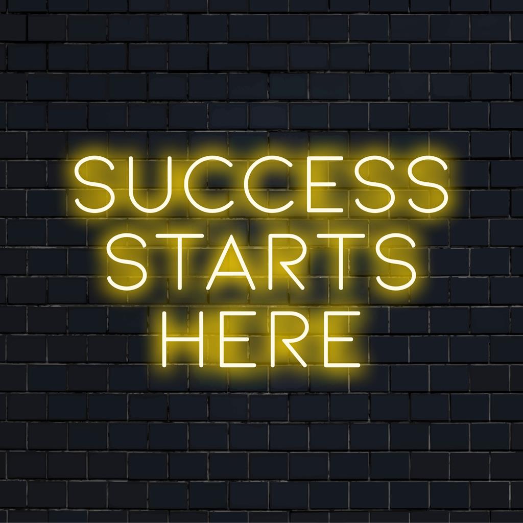 LED-neonskylt som visar Success Stars Here 2 med glödande blåvit LED, perfekt för livfull neonväggkonst.