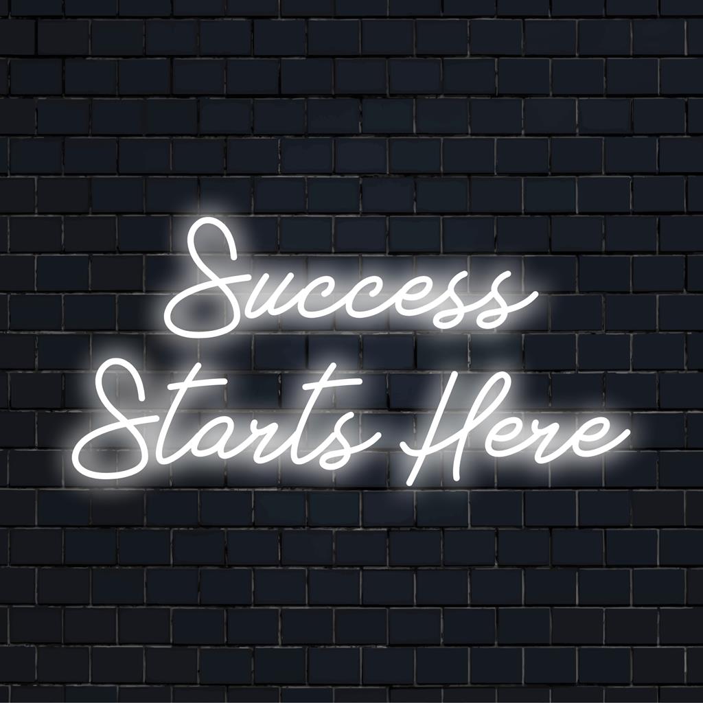 Success Starts Here' lysande neonskylt, perfekt anpassad LED-citat för inspirerande inredning. Förvandla vilket utrymme som helst!